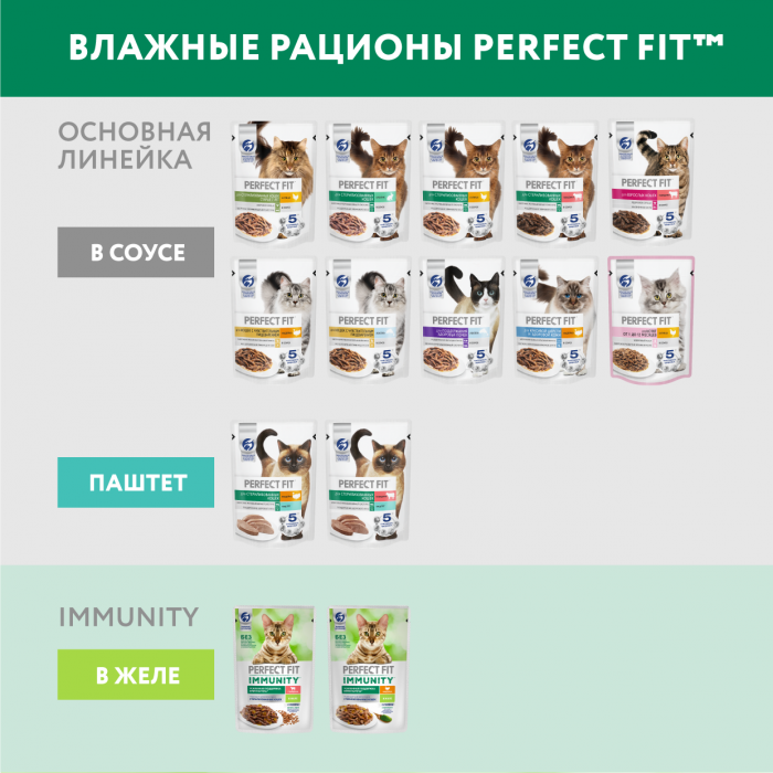 Perfect Fit Immunity влажный корм для кошек, для поддержания иммунитета, с говядиной в желе, с добавлением семян льна