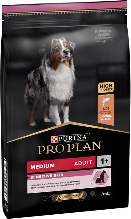Сухой корм Pro Plan® Sensitive Skin для взрослых собак средних пород с чувствительной кожей, с высоким содержанием лосося