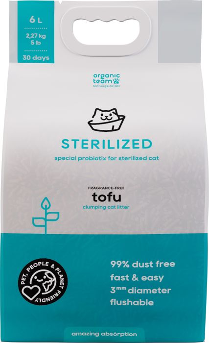 Organic team Tofu комкующийся наполнитель для кошачьего туалета, для стерилизованных кошек