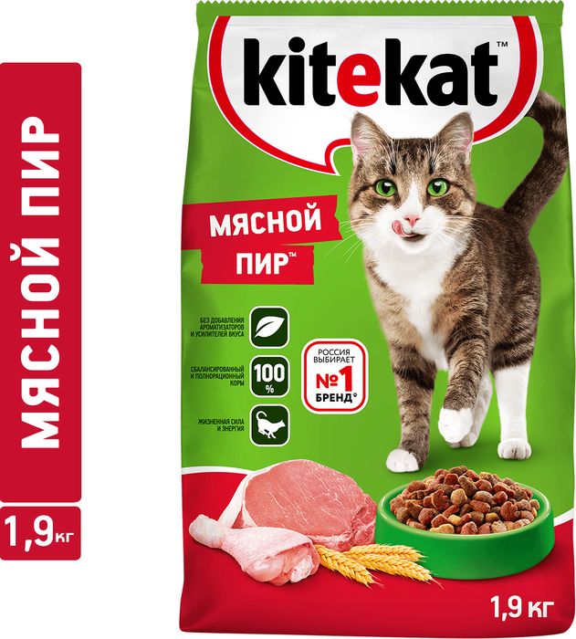 Kitekat корм для взрослых кошек, мясной пир