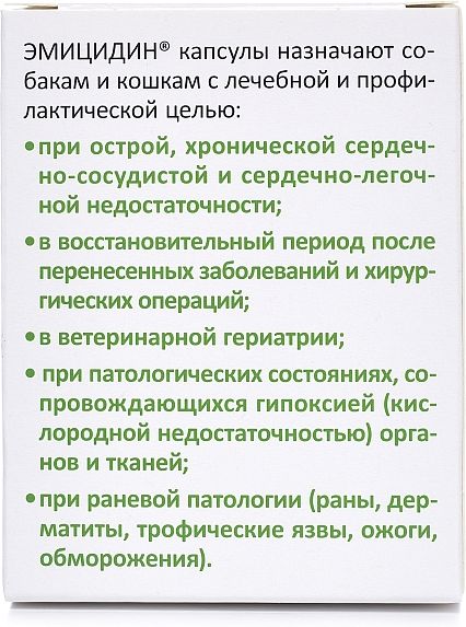АВЗ Эмицидин капсулы для кошек и собак, антиоксидант-антигипоксант, 15 мг
