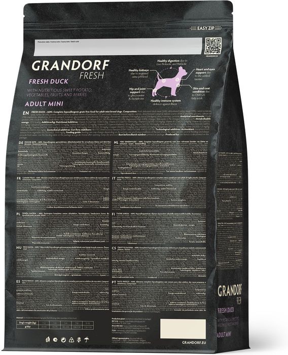 Grandorf Fresh корм для собак мелких пород, беззерновой, с живыми пробиотиками, свежее мясо утки с бататом