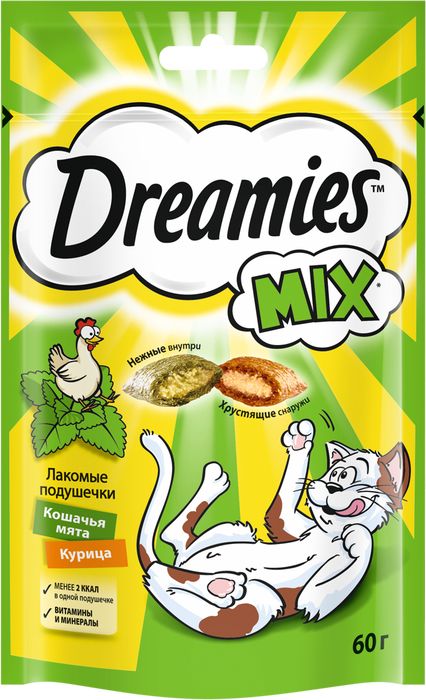 Dreamies Mix лакомство для кошек подушечки с курицей и мятой